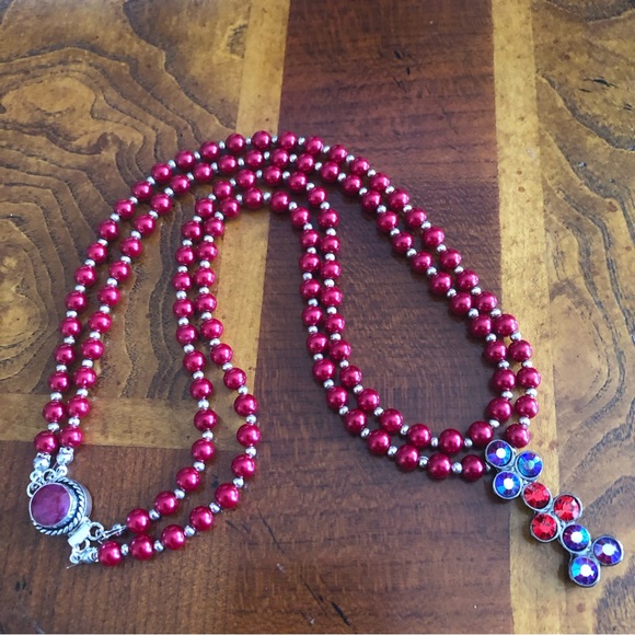 Handcrafted red Czech Pearl genuine ruby gemstone clasp necklace - Picture 10 of 12